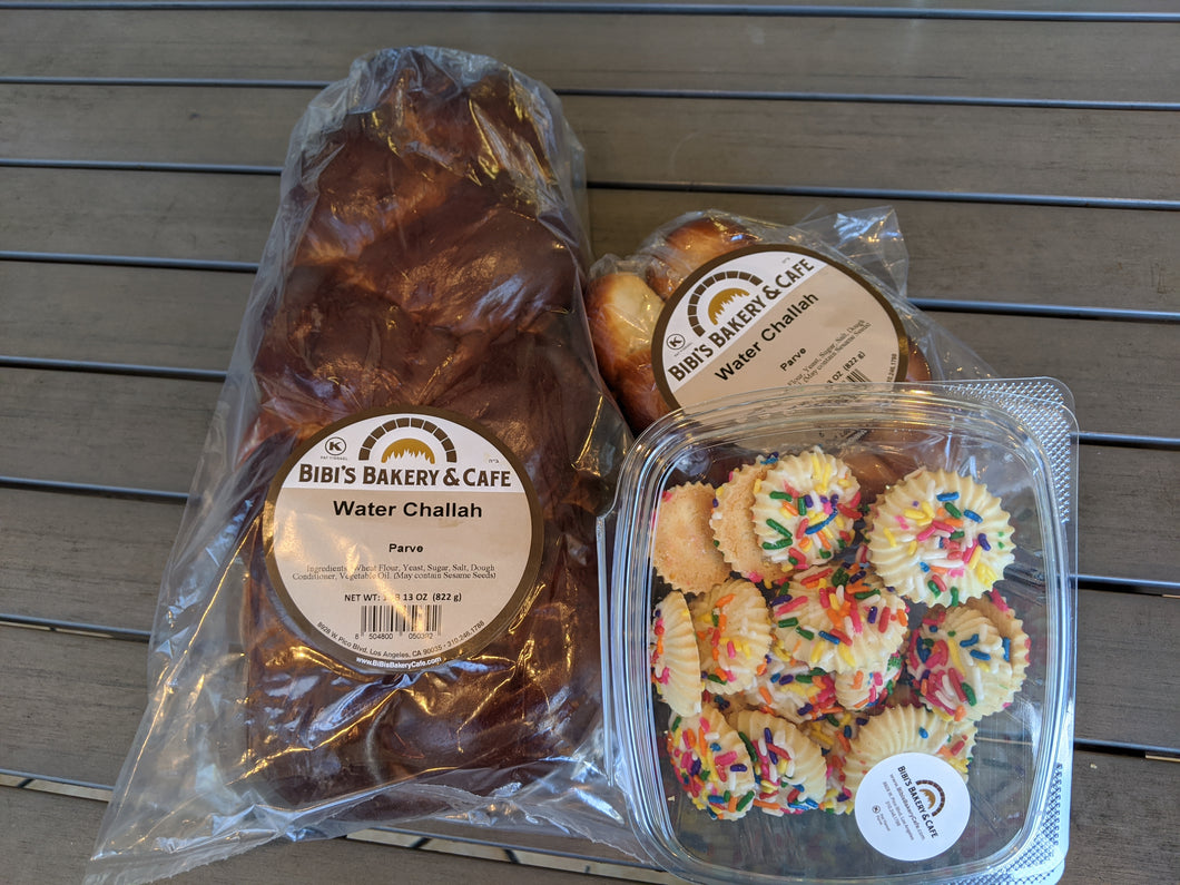 Small Water challah Shabbundle  (1 large, 1 kiddush pack + cookies)